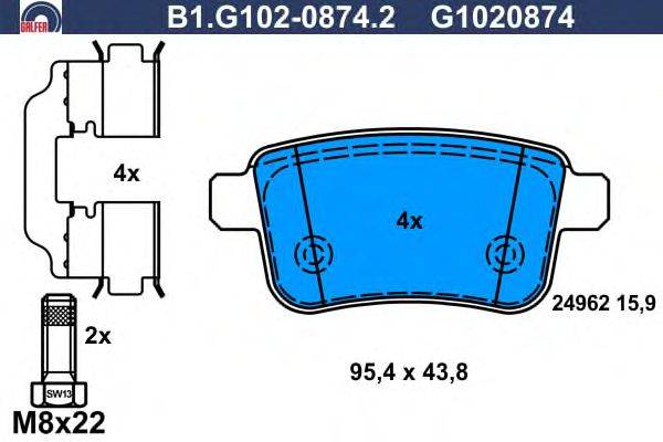 Комплект тормозных колодок, дисковый тормоз GALFER B1.G102-0874.2
