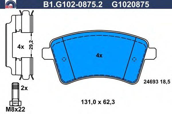Комплект тормозных колодок, дисковый тормоз GALFER B1.G102-0875.2
