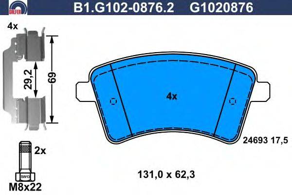 Комплект тормозных колодок, дисковый тормоз GALFER B1.G102-0876.2