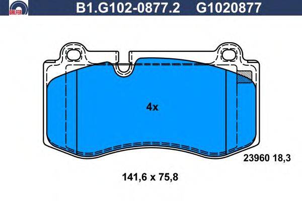 Комплект тормозных колодок, дисковый тормоз GALFER B1.G102-0877.2