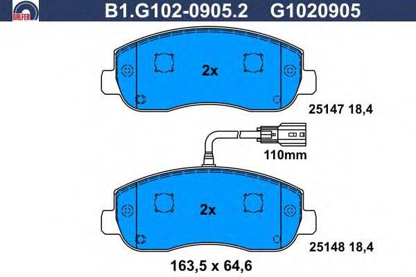 Комплект тормозных колодок, дисковый тормоз GALFER B1.G102-0905.2