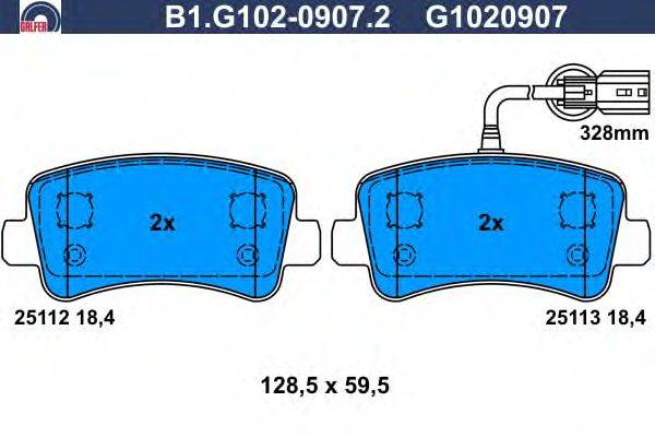 Комплект тормозных колодок, дисковый тормоз GALFER B1.G102-0907.2