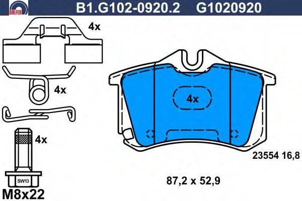 Комплект тормозных колодок, дисковый тормоз GALFER B1G10209202