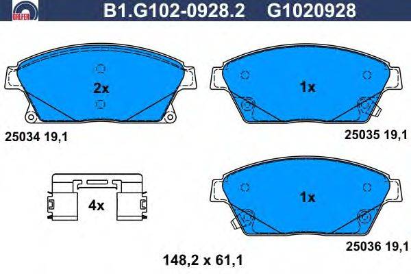 Комплект тормозных колодок, дисковый тормоз GALFER B1.G102-0928.2