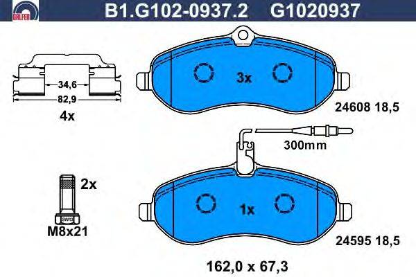 Комплект тормозных колодок, дисковый тормоз GALFER B1G10209372