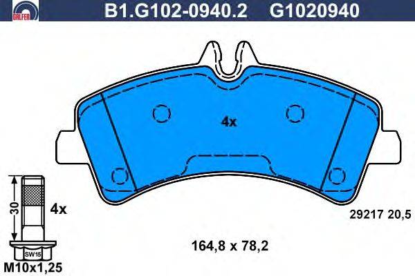 Комплект тормозных колодок, дисковый тормоз GALFER B1.G102-0940.2