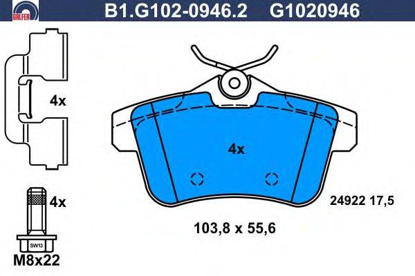 Комплект тормозных колодок, дисковый тормоз GALFER B1G10209462
