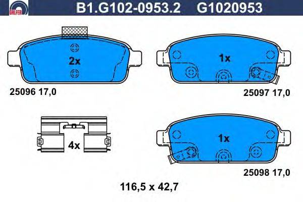 Комплект тормозных колодок, дисковый тормоз GALFER B1.G102-0953.2