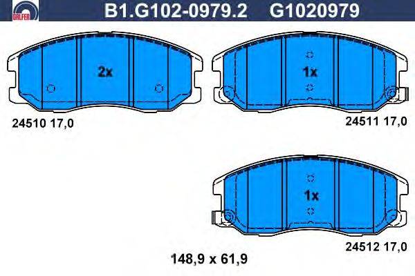 Комплект тормозных колодок, дисковый тормоз GALFER B1.G102-0979.2
