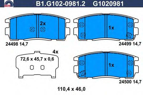 Комплект тормозных колодок, дисковый тормоз GALFER B1.G102-0981.2