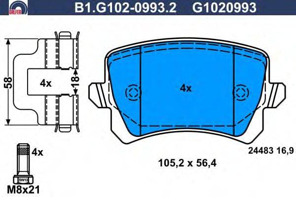 Комплект тормозных колодок, дисковый тормоз GALFER B1G10209932