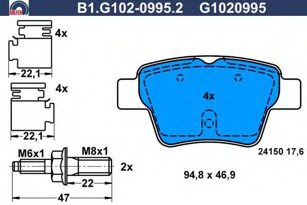 Комплект тормозных колодок, дисковый тормоз GALFER B1.G102-0995.2