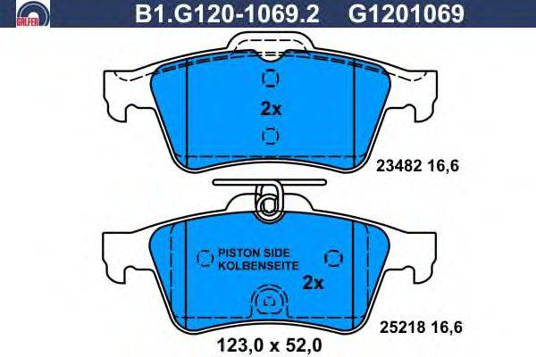 Комплект тормозных колодок, дисковый тормоз GALFER B1.G120-1069.2