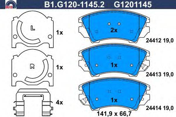 Комплект тормозных колодок, дисковый тормоз GALFER B1.G120-1145.2
