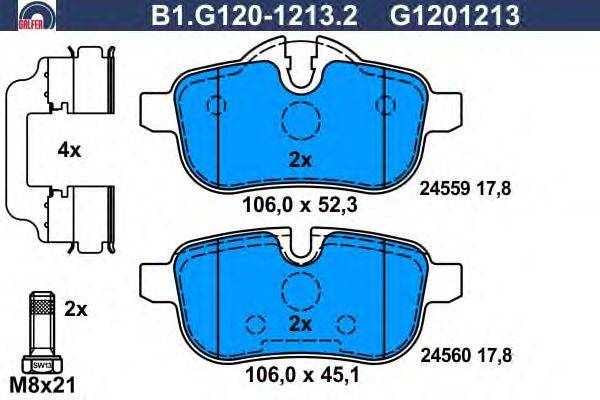 Комплект тормозных колодок, дисковый тормоз GALFER B1.G120-1213.2