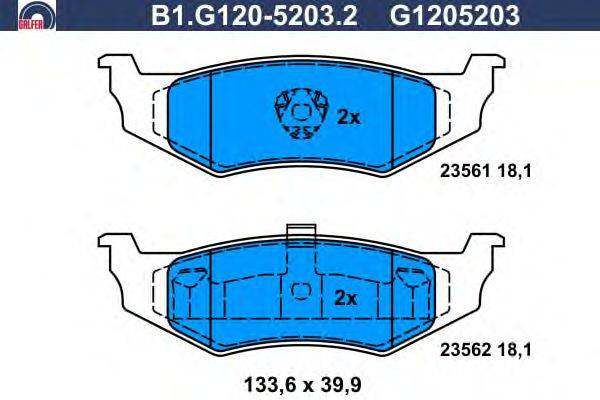 Комплект тормозных колодок, дисковый тормоз GALFER B1.G120-5203.2