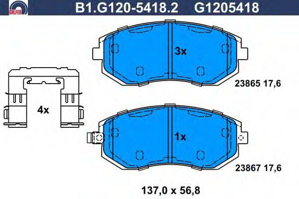 Комплект тормозных колодок, дисковый тормоз GALFER B1.G120-5418.2