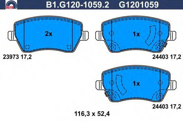 Комплект тормозных колодок, дисковый тормоз GALFER B1.G120-1059.2
