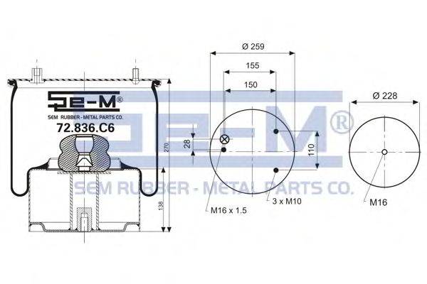Кожух пневматической рессоры SEM LASTIK 72.836.C6