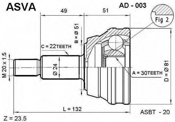 Шарнирный комплект, приводной вал ASVA AD-003