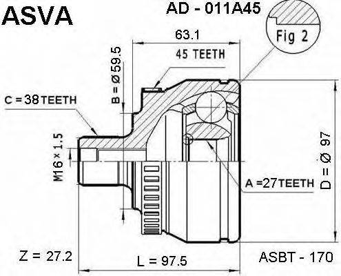 Шарнирный комплект, приводной вал ASVA AD011A45