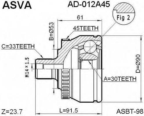 Шарнирный комплект, приводной вал ASVA AD012A45
