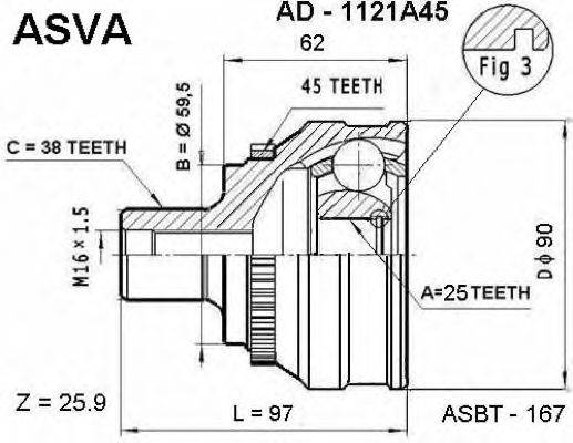 Шарнирный комплект, приводной вал ASVA AD-1121A45