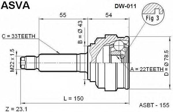 Шарнирный комплект, приводной вал ASVA DW011