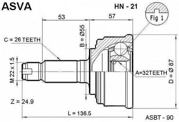 Шарнирный комплект, приводной вал ASVA HN-21