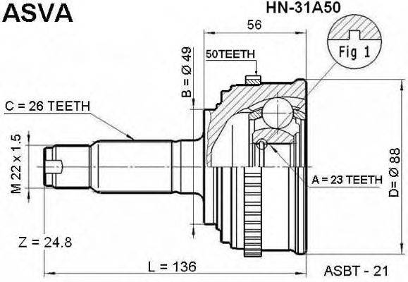 Шарнирный комплект, приводной вал ASVA HN31A50