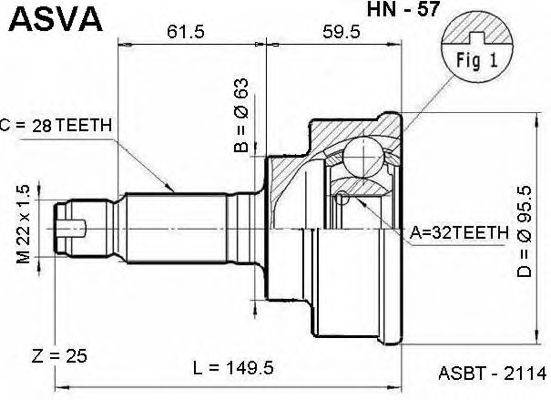 Шарнирный комплект, приводной вал ASVA HN-57