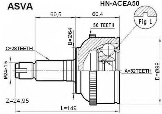 Шарнирный комплект, приводной вал ASVA HN-ACEA50