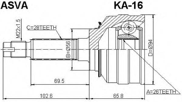 Шарнирный комплект, приводной вал ASVA KA-16