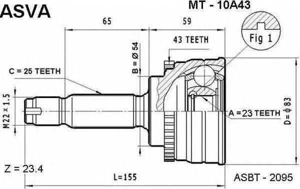 Шарнирный комплект, приводной вал ASVA MT-10A43