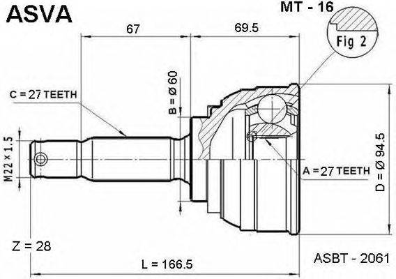 Шарнирный комплект, приводной вал ASVA MT-16