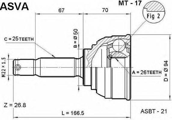 Шарнирный комплект, приводной вал ASVA MT-17