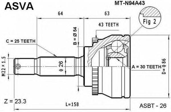 Шарнирный комплект, приводной вал ASVA MTN94A43