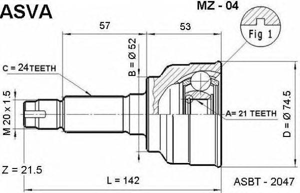 Шарнирный комплект, приводной вал ASVA MZ-04