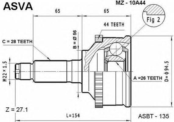 Шарнирный комплект, приводной вал ASVA MZ-10A44