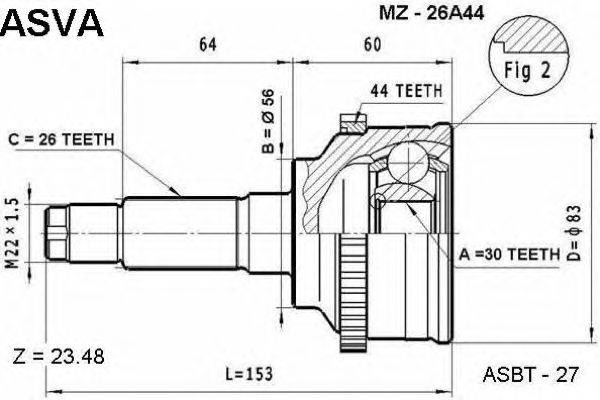 Шарнирный комплект, приводной вал ASVA MZ-26A44