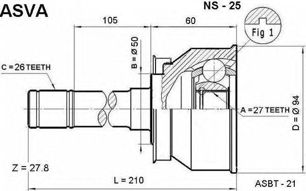 Шарнирный комплект, приводной вал ASVA NS-25