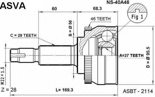 Шарнирный комплект, приводной вал ASVA NS-40A46