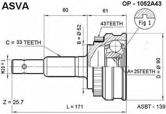 Шарнирный комплект, приводной вал ASVA OP-1052A43