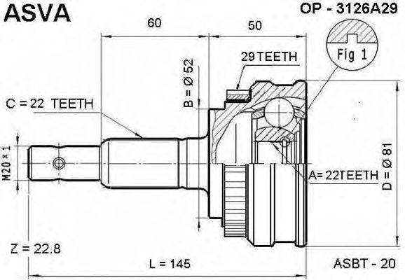 Шарнирный комплект, приводной вал ASVA OP-3126A29