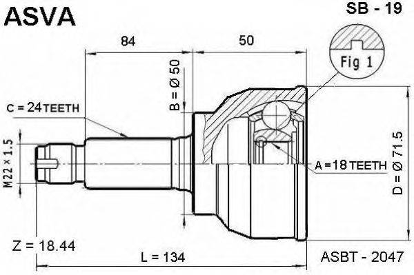 Шарнирный комплект, приводной вал ASVA SB-19