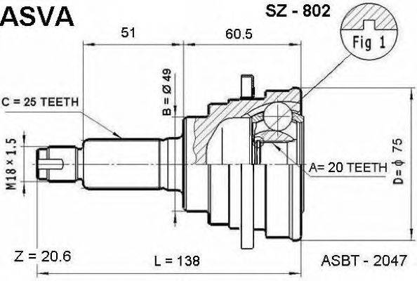 Шарнирный комплект, приводной вал ASVA SZ-802