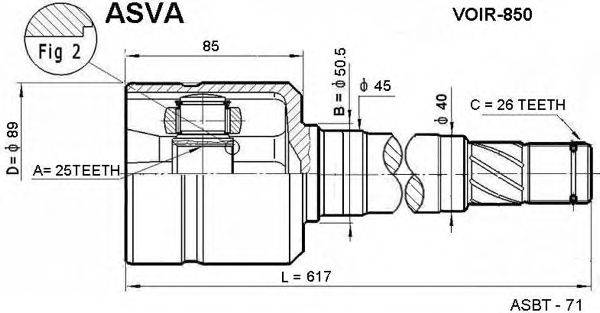 Шарнирный комплект, приводной вал ASVA VOIR-850