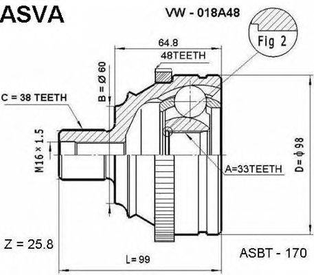 Шарнирный комплект, приводной вал ASVA VW-018A48