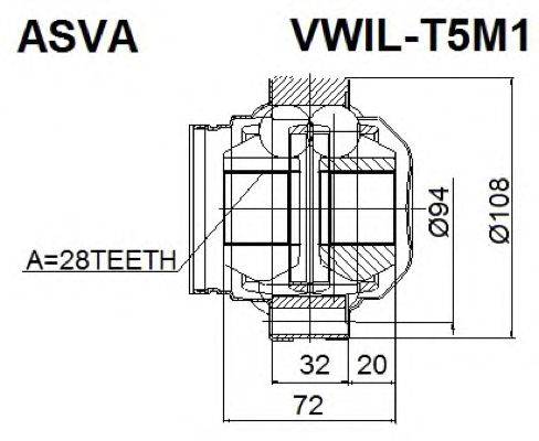 Шарнирный комплект, приводной вал ASVA VWIL-T5M1