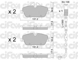 Комплект тормозных колодок, дисковый тормоз CIFAM 822-664-0K